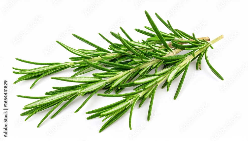 Fototapeta premium Vibrant Green Rosemary Sprig An Aromatic Culinary Herb Essential for Fresh Flavor and Healthy Cooking Ingredients on White Background