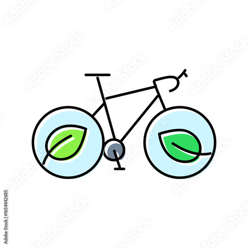 cycling green leaves sustainable fitness color icon vector illustration