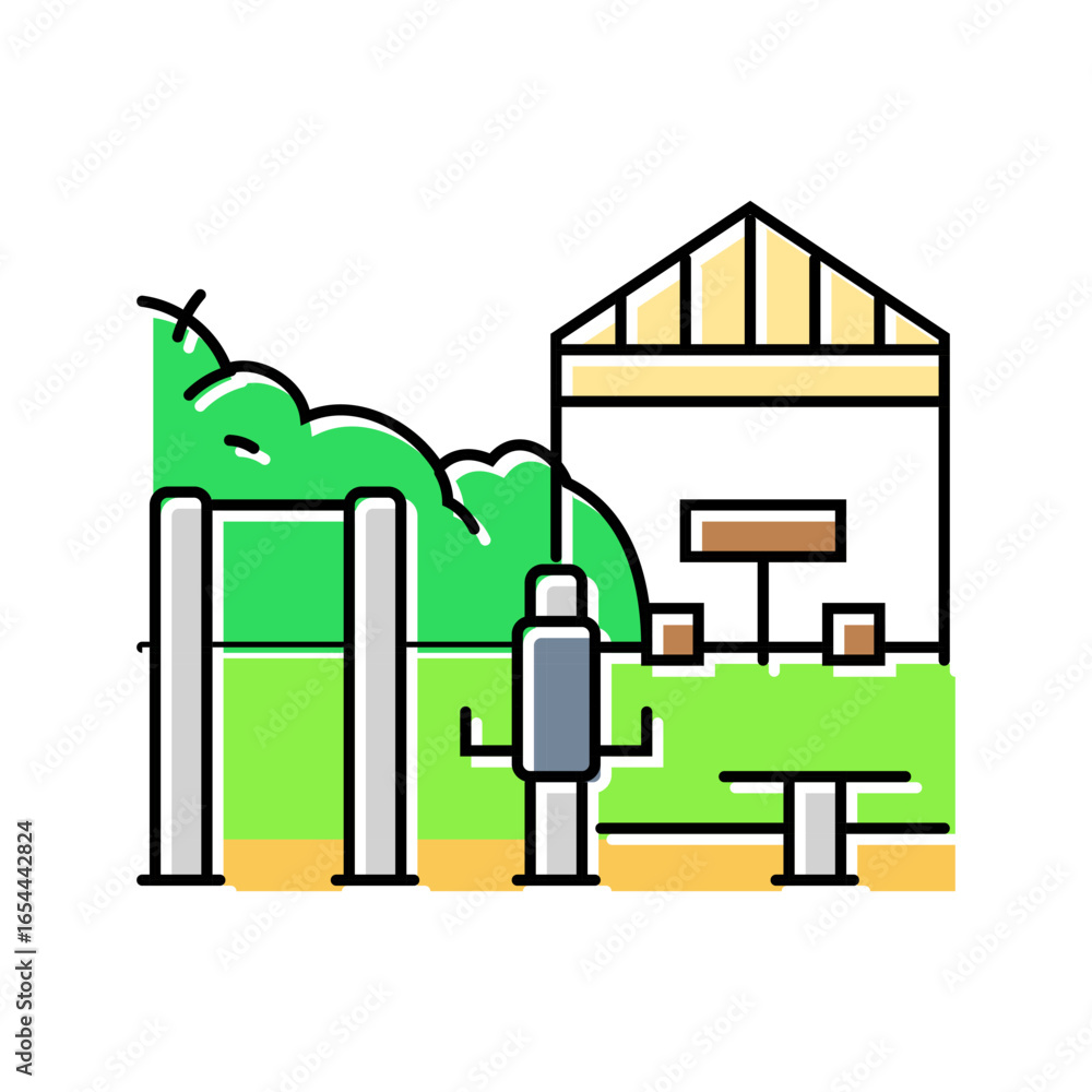 Fototapeta premium picnic area outdoor fitness setup sustainable color icon vector illustration