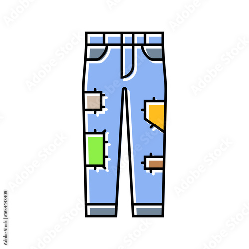 jeans patches thrift driven fashion color icon vector illustration