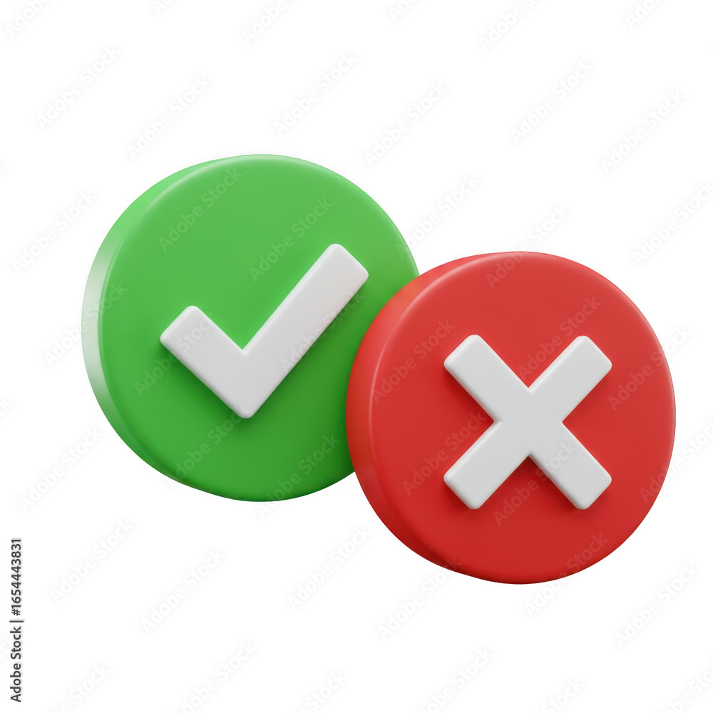 Obraz premium 3d render of checkmark and cross symbols on transparent background