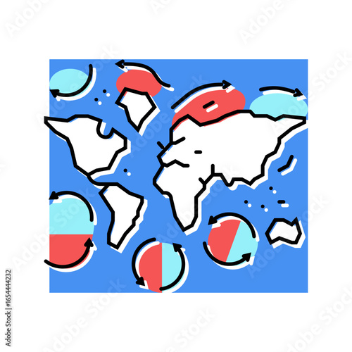 map ocean currents world ocean color icon vector illustration