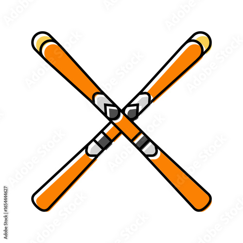 pair skis crossed mountain skiing color icon vector illustration