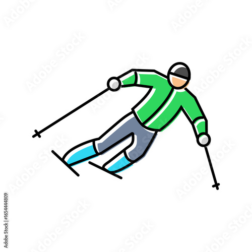 skier downhill position mountain skiing color icon vector illustration