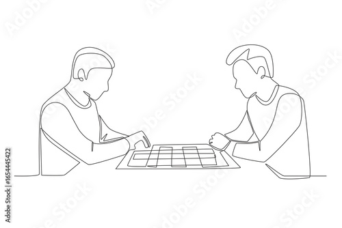 Student members of the chess club. Academic clubs concept one-line drawing