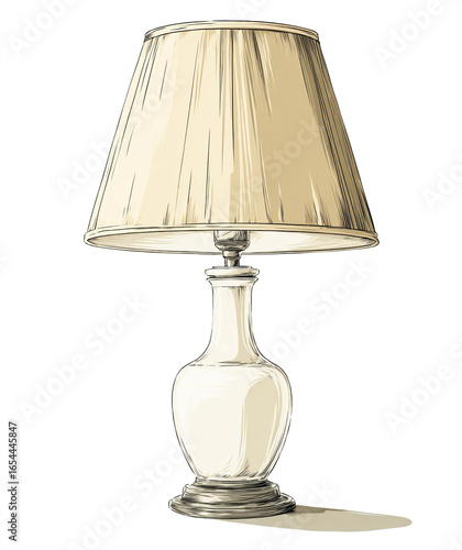 A lamp with a beige shade, in the style of clip art, simple, on a white background,