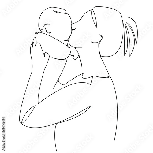 One continuous single drawing line art flat doodle parent, woman, mother, girl, daughter, family, mom. Isolated image hand draw contour on a white background
