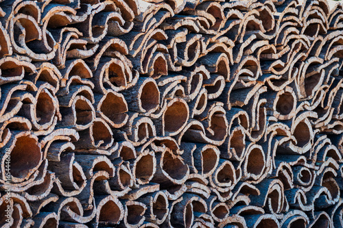 Close up of stacked cork oak bark