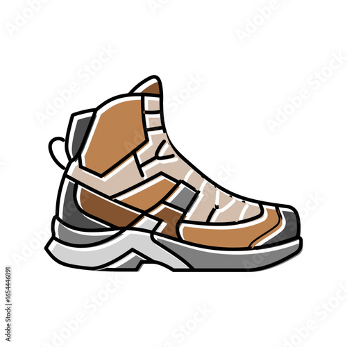 over the ankle hiking shoes footwear tourism color icon vector illustration