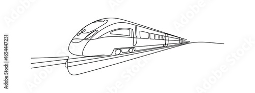 Continuous one-line drawing of a high-speed train. A simple minimalist line art.