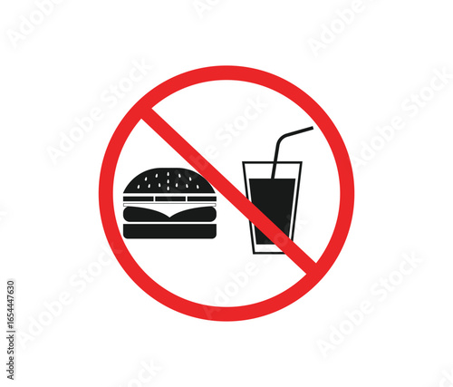 No food and drink allowed sign with burger and beverage