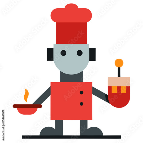Robot chef holding a bowl of food and a control device