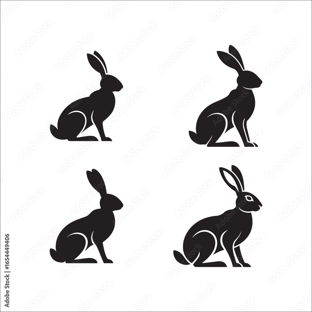 Obraz premium A cute set of vector rabbit and bunny illustrations with funny art and symbols for spring and Easter holidays