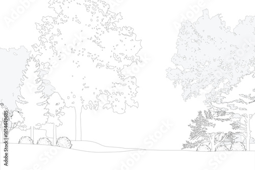 Cad tree line minimal style, set of graphics trees elements outline symbol for architecture and landscape design drawing. Vector illustration.	