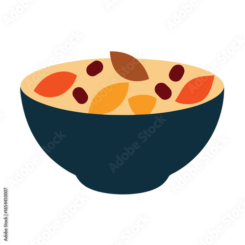 Vector art of cereal bowl with dried fruit and nuts isolated on white background