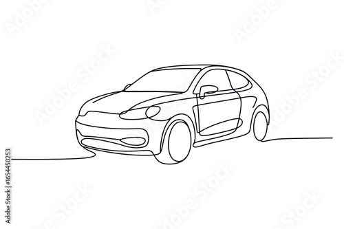 Continuous one-line drawing of an electric car. A simple minimalist line art.