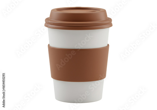 White Coffee Cup With Brown Lid And Sleeve Isolated On Transparent Background