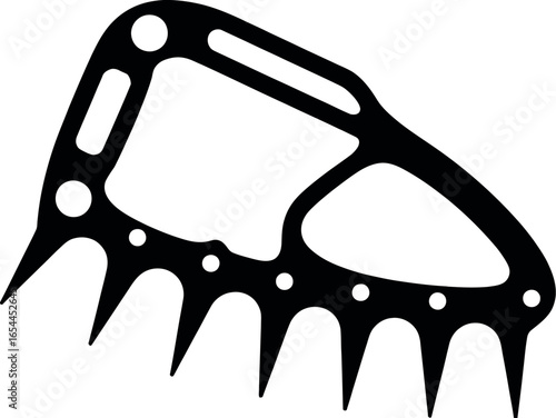A black and white image of a meat shredder tool with a handle and multiple sharp pointed prongs below