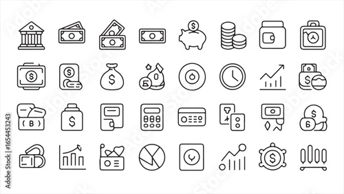 Financial services and money management icons bank