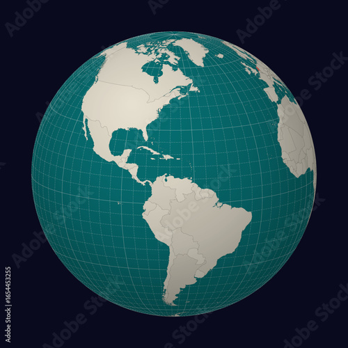 Netherlands on the map. Globe centered to Netherlands. Country location on the world map. Teal Pale Mint color palette. Globe with countries, meridians and parallels. Classic vector illustration.