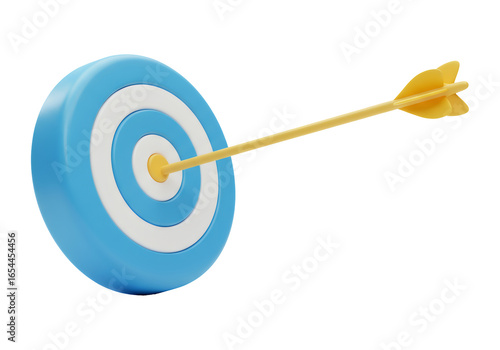 Blue And White Target With Yellow Arrow Achieving Goal On Transparent Background
