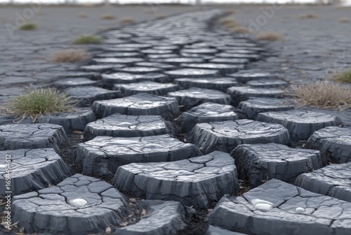 Cracked earth path, dry, cracked, gray