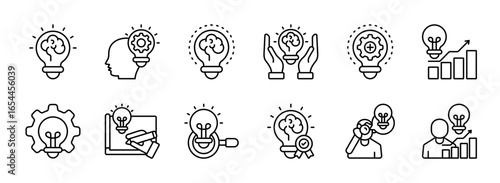 Innovation icon set. creativity, invention, concept, idea, breakthrough, improvement, development, prototype, discovery, originality, vision, transformation vector icon collection. EPS 10