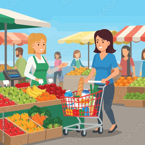 People shopping for fresh produce at an outdoor market.