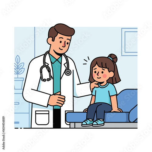 Doctor examining a young patient in a medical examination room.