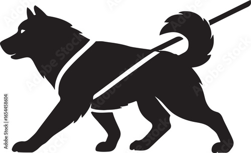 Sled dog silhouette working Alaskan husky dog sledding vector
