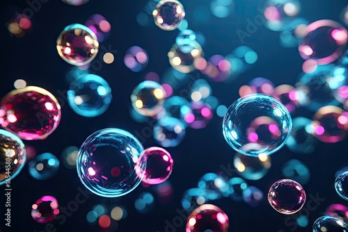 Vibrant, colorful soap bubbles in motion against a dark background