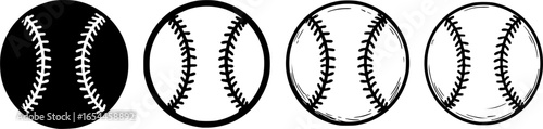 Softball icon set. Baseball silhouette, hand drawn baseball outline vector illustration
