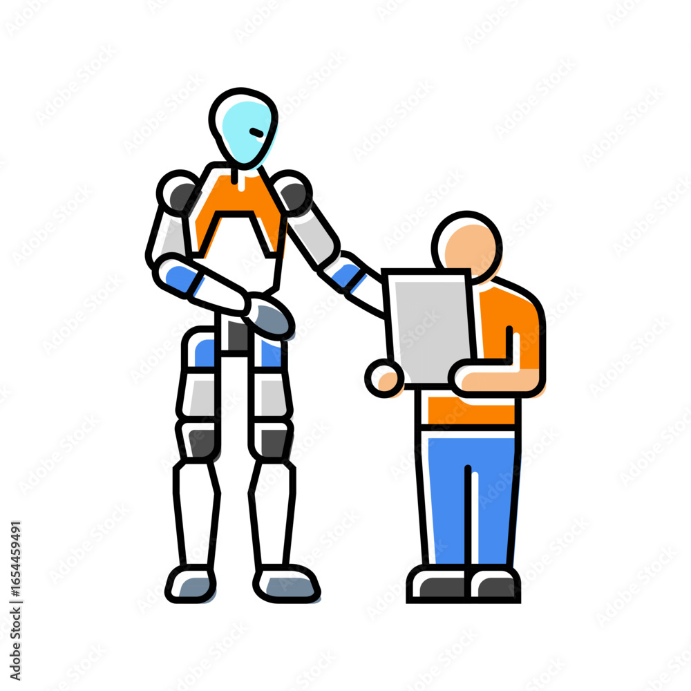 Obraz premium robot child interaction social robotics color icon vector illustration