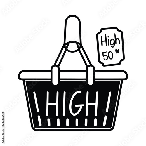Grocery Basket with High Price Tag Line Art