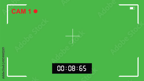 Video Camera Recording frame viewfinder screen isolated on Green Background