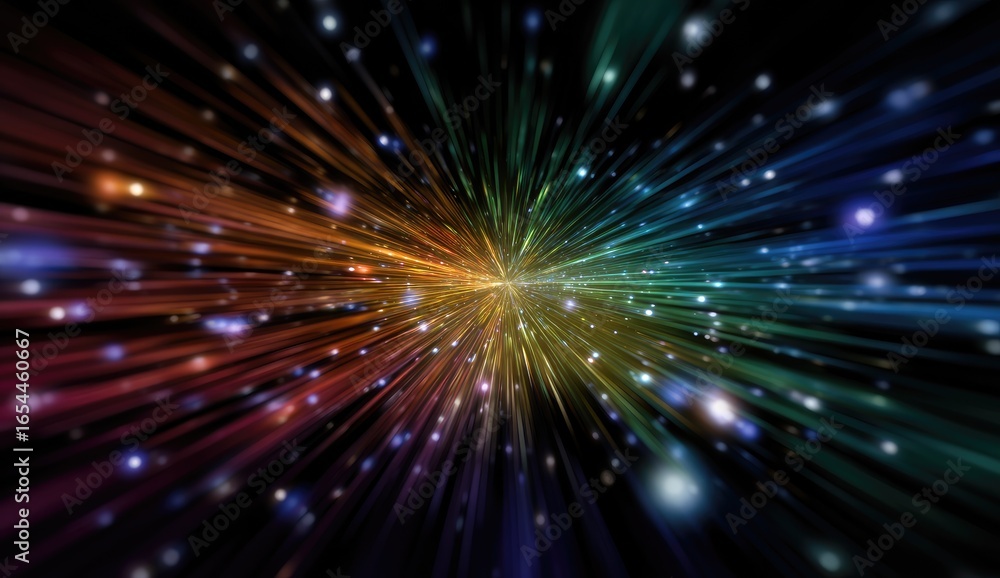 Naklejka premium Abstract cosmic explosion. Radiating colorful light streaks