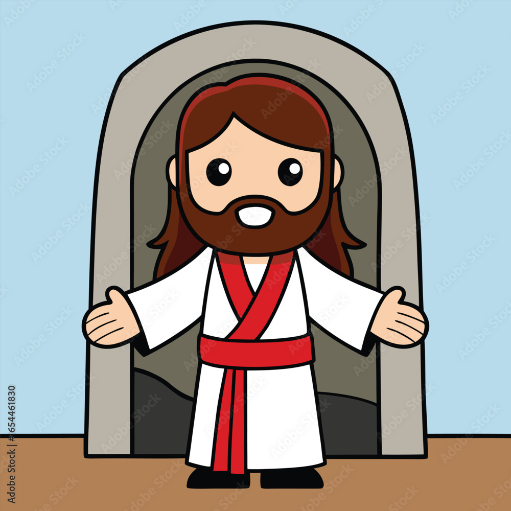 Fototapeta premium Cartoon Jesus with Open Arms – Christian Religious Vector Illustration