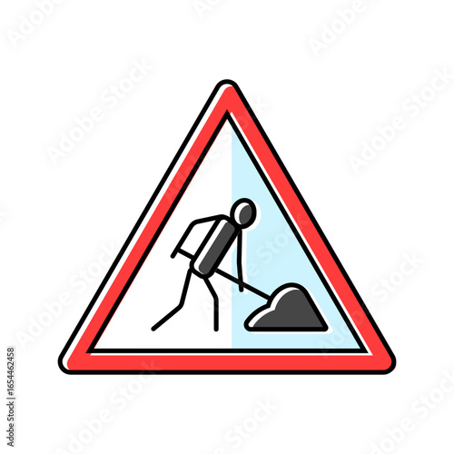 road construction car driving obstacles color icon vector illustration