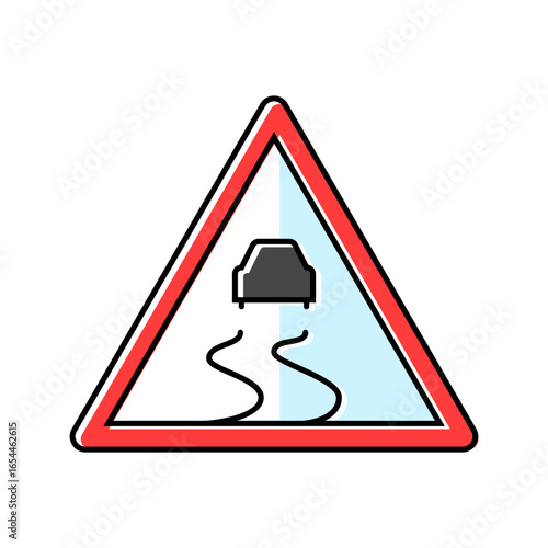 icy roads car driving obstacles color icon vector illustration