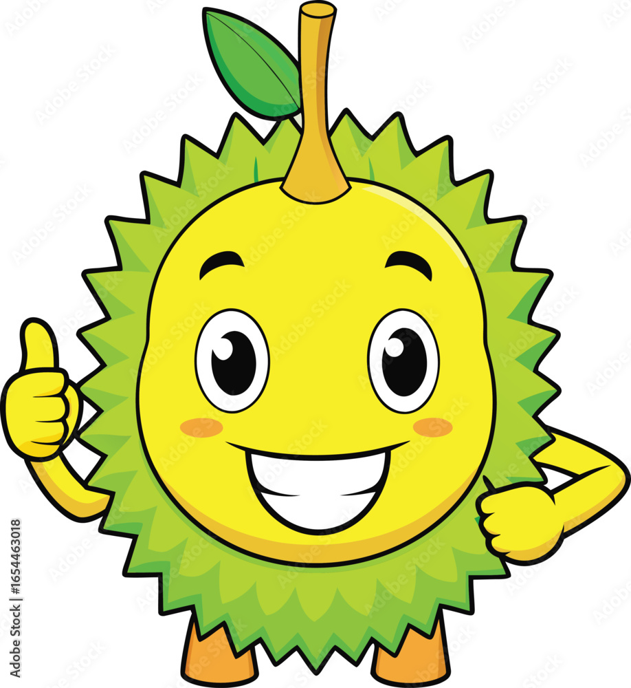Fototapeta premium Funny Durian Fruit Character – Cute Exotic Tropical Food Vector Illustration 