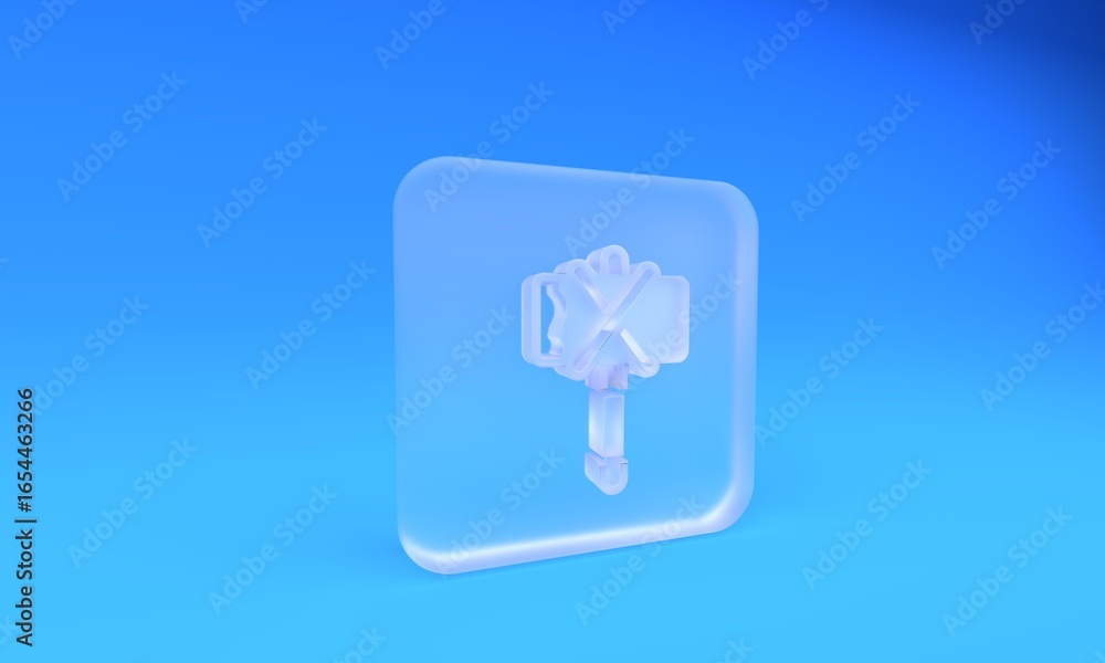 Fototapeta premium Frosted glass Medieval axe icon isolated on blue background. Battle axe, executioner axe. Medieval weapon. Square frosted glass button. 3D render illustration