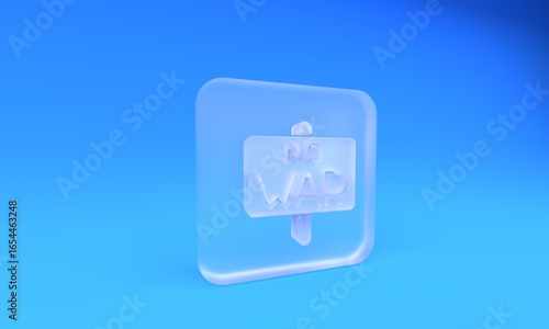 Frosted glass No war icon isolated on blue background. The peace symbol. Square frosted glass button. 3D render illustration