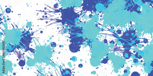 Abstract watercolor splatter background featuring shades of blue teal and navy ink blotches on a clean white backdrop