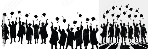 Graduation Ceremony Silhouette Students Tossing Caps in the Air on a Split Backdrop