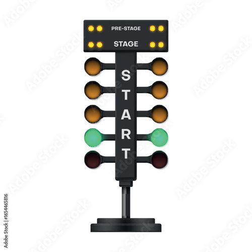 Illustration of a traffic light designed for racing events showing the signal indications before the start of a race