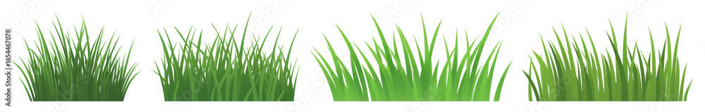 Fototapeta premium PNG Lush green grass illustrations, element set on transparent background