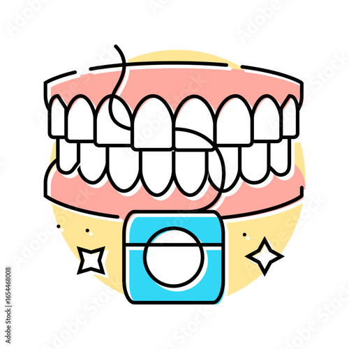 flossing oral care color icon vector illustration
