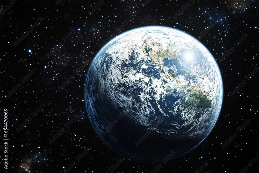 Fototapeta premium View of Earth from space captured during low-light conditions showcasing urban lights and natural atmosphere