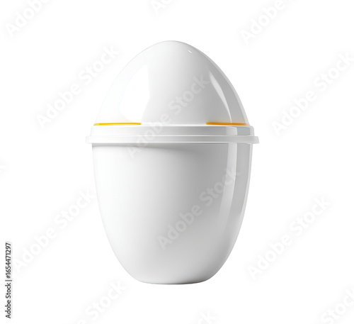 White egg-shaped container with a yellow lid