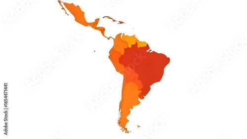A simplified, colorful map of South and Central America, isolated on white background.